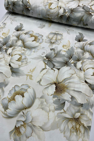 Сатин Великі квіти на світло-сірому фоні